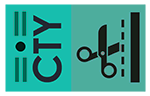 A stylised image of scissors in the style of a luggage label.