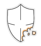 Drawing of a shield with a bite taken out of it.