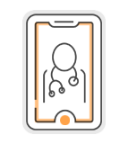 Drawing of a cellphone showing a vet video consultation.